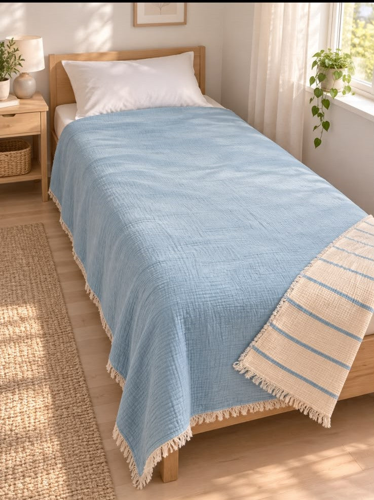 Larin Eva Home  %100 Pamuk Müslin Çift Taraflı Tek Kişilik Yatak Örtüsü