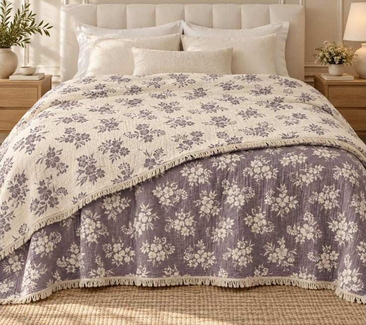 Larin Eva Home Müslin Yatak Örtüsü - %100 Pamuklu Muslin Pike Yatak Örtüsü Çift Kişilik - 4 Kat Müslin