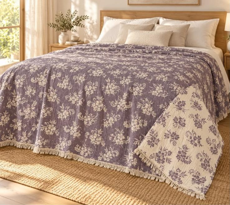 Larin Eva Home Müslin Yatak Örtüsü - %100 Pamuklu Muslin Pike Yatak Örtüsü Çift Kişilik - 4 Kat Müslin