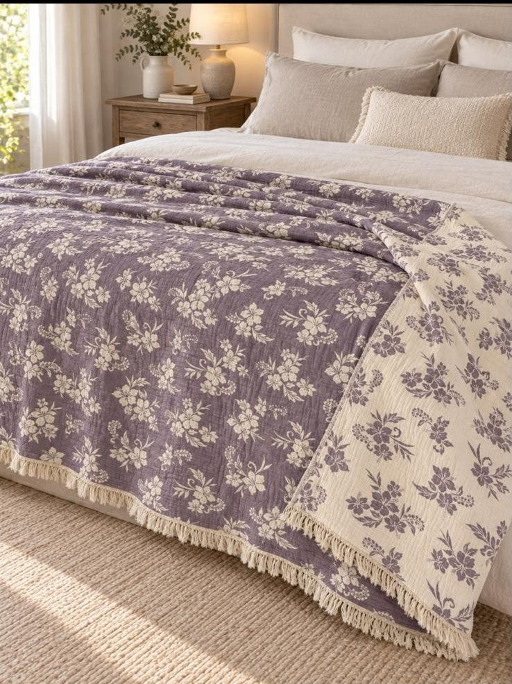Larin Eva Home Müslin Yatak Örtüsü - %100 Pamuklu Muslin Pike Yatak Örtüsü Çift Kişilik - 4 Kat Müslin