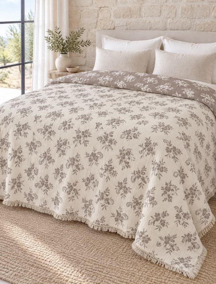 Larin Eva Home Müslin Yatak Örtüsü - %100 Pamuklu Muslin Pike Yatak Örtüsü Çift Kişilik- 4 Kat Müslin