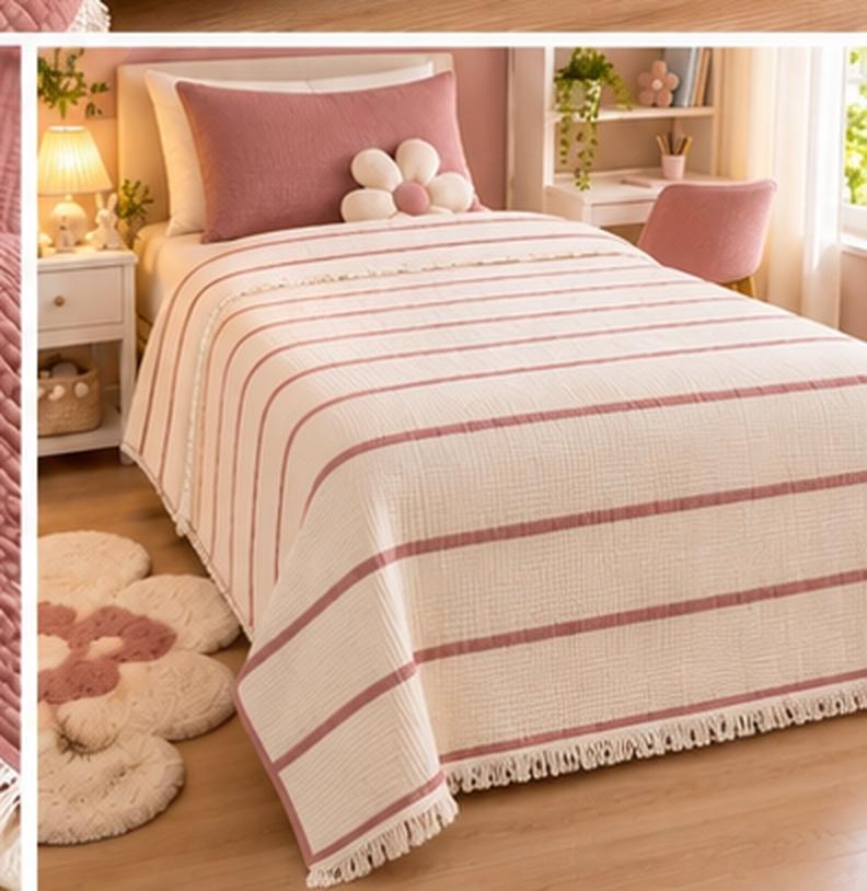 Larin Eva Home  Tek Kişilik Çift Taraflı %100 Pamuk Müslin 4 Kat Yatak Örtüsü